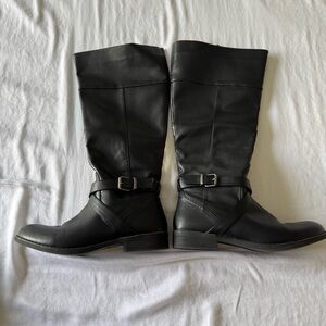 Black Leather Knee-High Boots (16”)